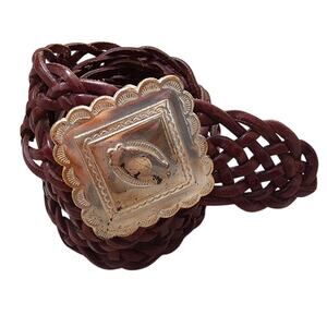 Vintage Taiwan R.O.C. Brown Leather Braided Belt Large Western Retro Festival